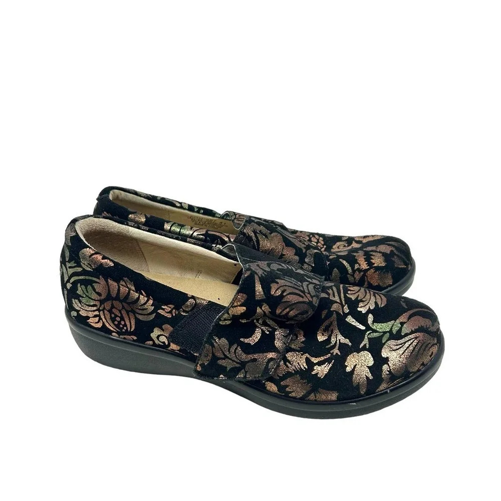 Alegria Lauryn Shoes Clogs Slip On Floral Leaf Metallic Black Size 41 US 10.5 11
